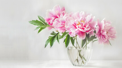 Obraz premium watercolor painting of pink peonies in a clear