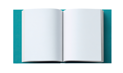 Open blank book on teal background
