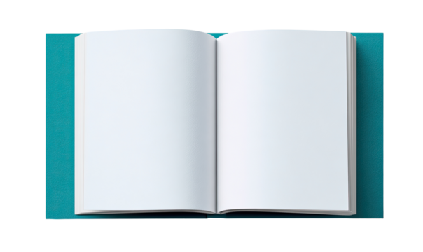 Open blank book on teal background