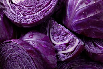 Fototapeta premium Close up of purple cabbage slices as backdrop