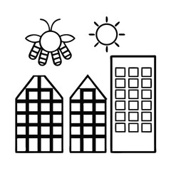 Fototapeta premium Rooftop With Solar Panels and Bee Illustration in a Urban Setting