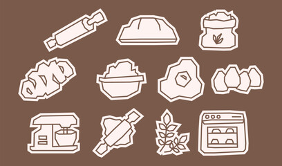 White Filled Baking Elements Icon Set in Cutout Style