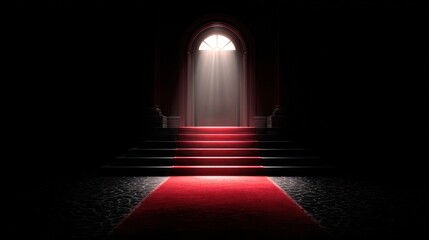 Obraz premium Red carpet entrance in dark room