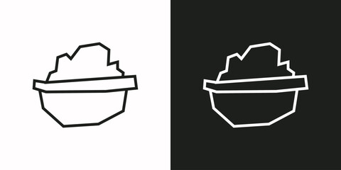 Bowl with Dough Icon in Black Line Art and White Line Art Cutout Style