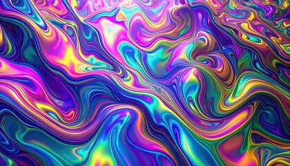 Obraz premium Abstract vibrant background showcasing swirling patterns of iridescent colors, resembling liquid or fluid art with a glossy finish.