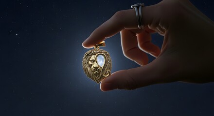 Hand Holding Leo Zodiac Amulet Under Stars