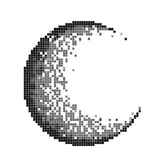 Abstract Grayscale Pixelated Crescent Moon
