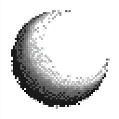 Abstract Grayscale Pixel Crescent Moon Art
