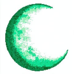 Abstract Green Crescent Moon Pixel Art Digital Illustration