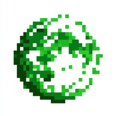 Abstract Green Pixel Sphere Dissolving on White Background
