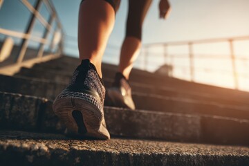 Close up of shoes on stairs during aerobic step exercise