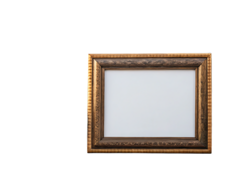 Isolated ornate picture frame with white fill on a black background in a studio setting view