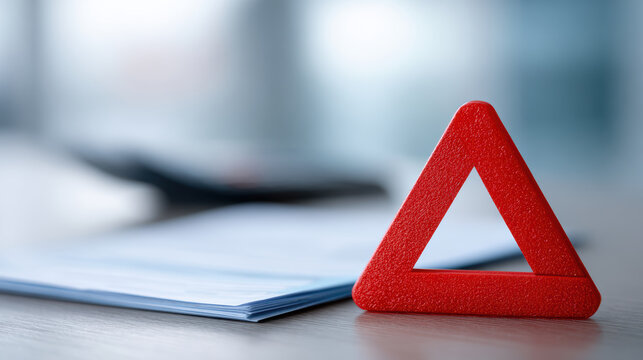 Stressful warning triangle about tax penalty on income finance document. symbol of risk and urgent financial trouble