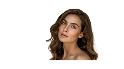 Beautiful Woman with Long Brown Hair and Natural Makeup