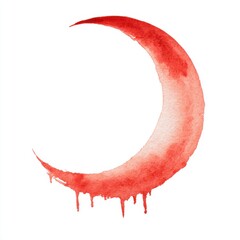 Blood Red Crescent Moon Watercolor Painting