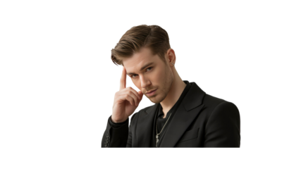 Pensive Young Man in Black Blazer, Thoughtful Expression, Portrait