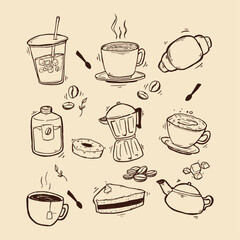 Hand Drawn Coffee and Pastry Doodle Set