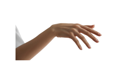 Elegant Woman's Hand Reaching Out, Open Palm Gesture, Isolated on Black