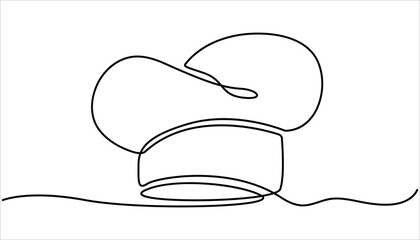 Continuous one line drawing of chef hat or cap. One line drawing illustration of hat chef. one continuous line drawing of cook hat uniform. Symbol of cafe, cooking in a simple one line style.