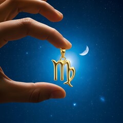 Zodiac Sign Pendant in Hand with Universe Background