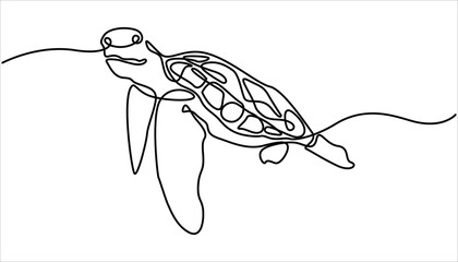 Continuous one single minimal line drawing Sea turtles. Turtle icon continuous one line drawing outline vector illustration, World Sea Turtle Day minimal banner. Continuous one line drawing of turtle.