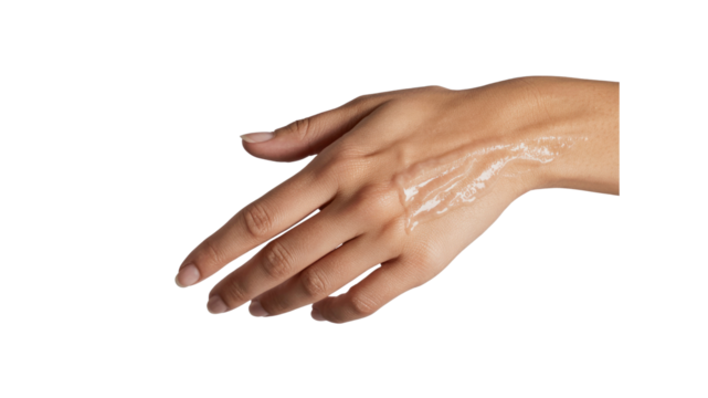 Close-up of Female Hand with Lotion Applied, Skincare and Beauty Concept