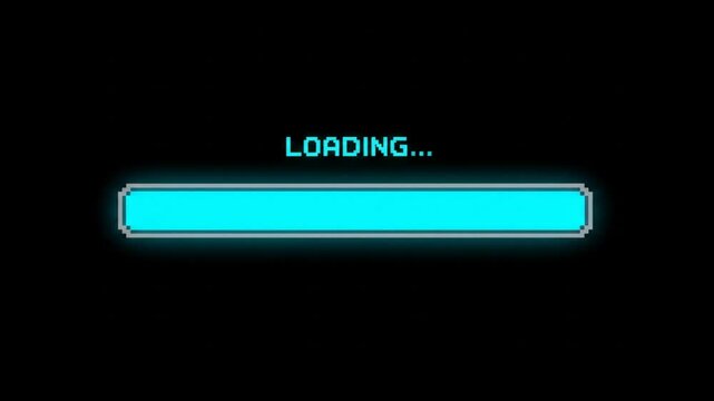 Pixelated "Loading..." message displayed above a partially filled progress bar against a black background. Pixel art style
