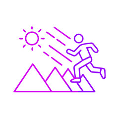 Continuous running figure in nature with sun and mountains icon  