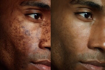 Obraz premium Compare dark spots before and after using a cosmetic to reduce pigmentation.
