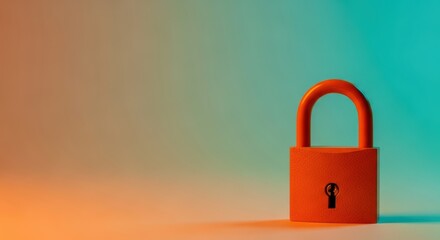 Photo of an orange padlock is secured against a gradient background of orange and teal