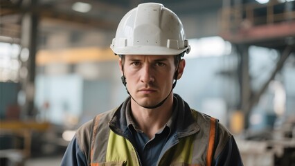 Worker in a hard hat and safety vest standing in an industrial setting