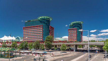 Aerial timelapse hyperlapse of Centro Colombo and modern office buildings in Lisbon. Portugal.