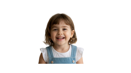 Happy Little Girl with a Bright Smile in Denim Overalls