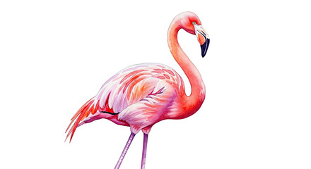 A watercolor style illustration of a flamingo standing on a black background in vibrant colors
