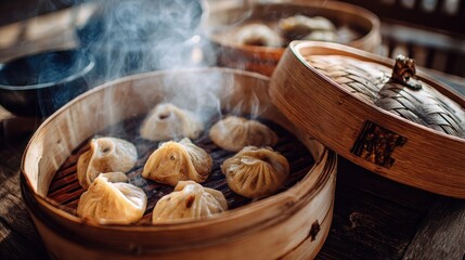 Steaming dumplings in bamboo steamer (3)