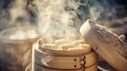 Steaming dumplings in a bamboo steamer (3)