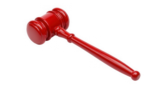 Red judge gavel law hammer auction isolated on transparent background