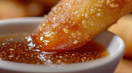 Crispy fried food dipped in sauce