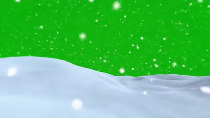 Snow-covered landscape with falling snowflakes against a vibrant green backdrop. - Powered by Adobe