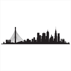 Black city skyline silhouette with modern skyscrapers
