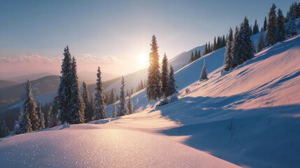 Snowy mountain range at sunrise