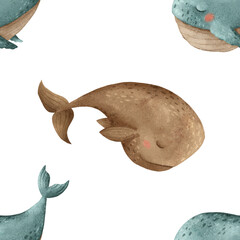 Adorable and Cute Watercolor Whales Pattern Perfect for Nursery Decor and Childrens Rooms