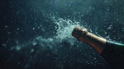 Champagne bottle exploding in celebration