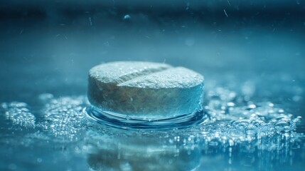 Pill submerged in water with bubbles