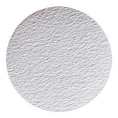 Serene white paper circle cutout or stamp. Minimalist textured label on simple background for any design concept