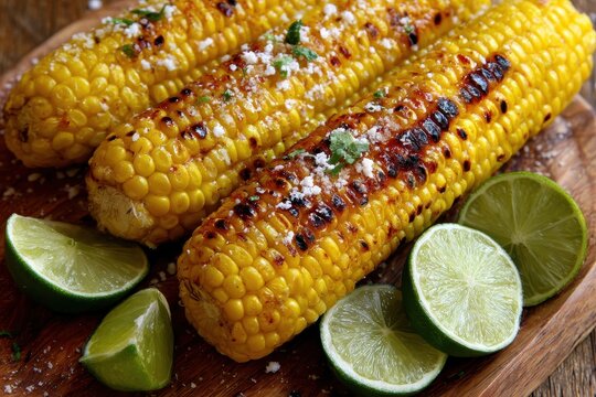Corn cooked on a grill or oven with lime and salt