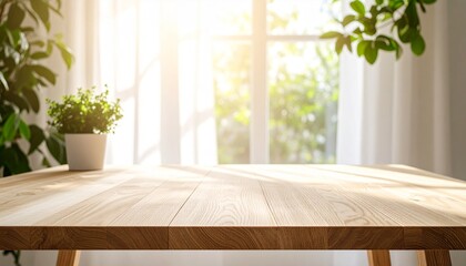 Oak wood surface, empty and neatly textured, diffused sunlight, airy vibe for lifestyle or organic product display