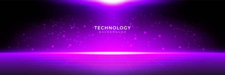 Glowing futuristic purple technology background with particles and light effects for digital design. Perfect for UI, innovation themes, presentations, and modern style. Vector illustration