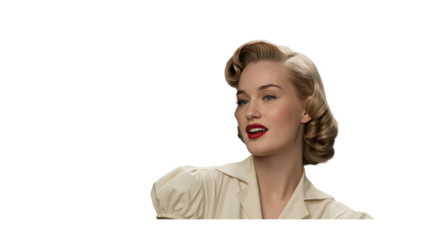 Glamorous Vintage Woman with Classic 1940s Hairstyle and Makeup