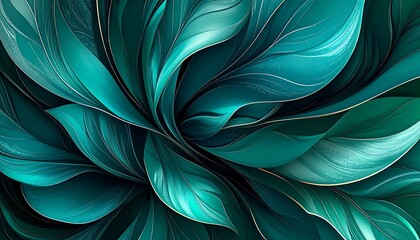 Abstract teal leaf swirl pattern